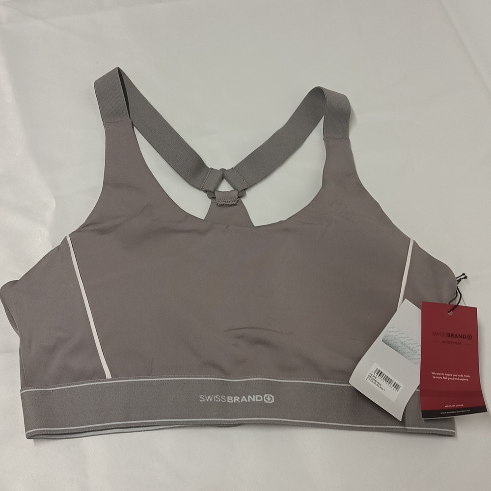 Gray SwissBrand Y-back sports Bra Sz Large Atheisure  NWT - Picture 2 of 8